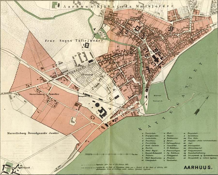 Billede viser Kort over købstaden Aarhus ca. 1879